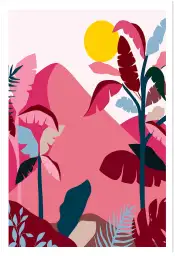Affiche jungle tropicale rose