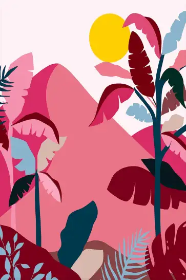 Affiche jungle tropicale rose