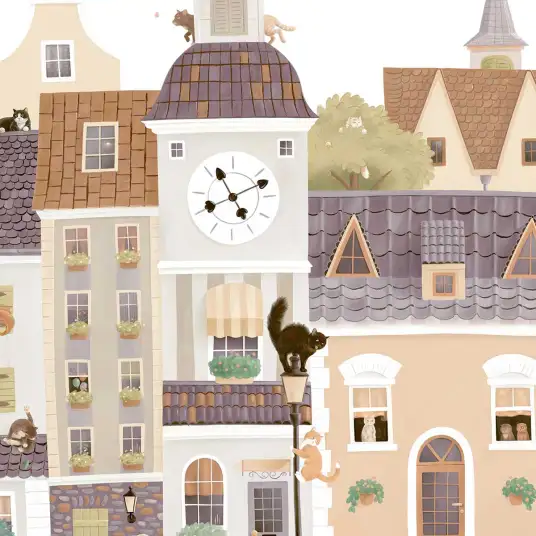 Gros plan sur le papier peint "Chat de ville pastel"