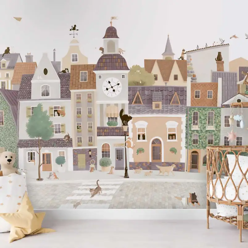 Papier peint panoramique Chat de ville pastel