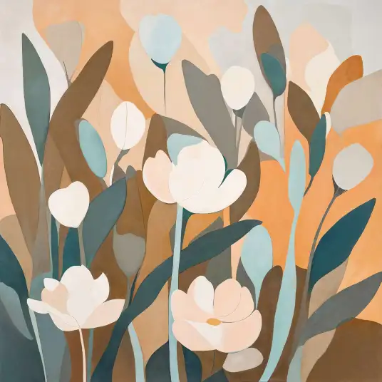 Papier peint panoramique la prairie d'Émilie feuillage vintage, fresque murale avec des grosses fleurs