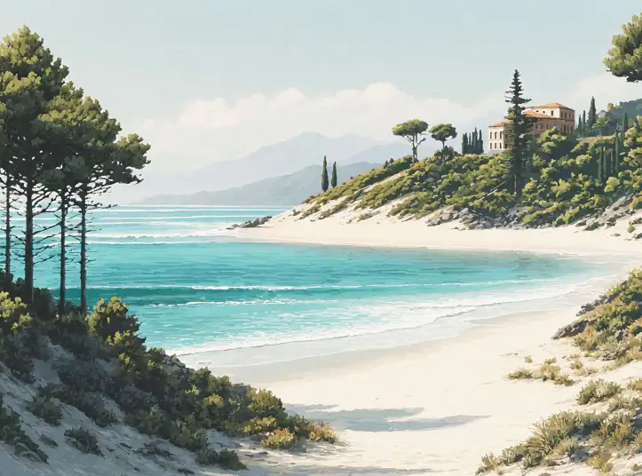 Papier peint panoramique méditerranéen vue sur crique bleue, décor mer apaisant pour salon