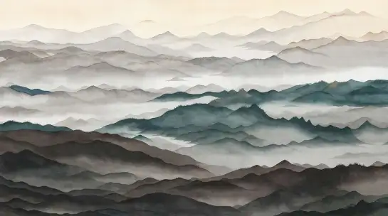 Fresque murale Vallée suspendue illustrant un paysage de montagnes dans la brume