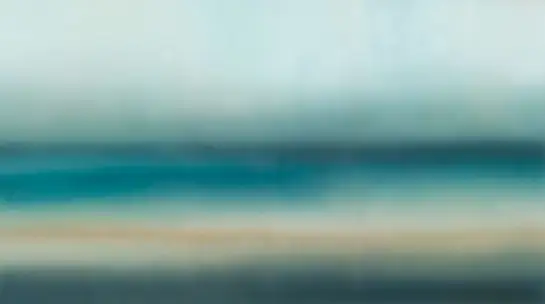 Papier peint sur mesure Sable d'ocre paysage abstrait effet flou bleu turquoise, ocre et gris