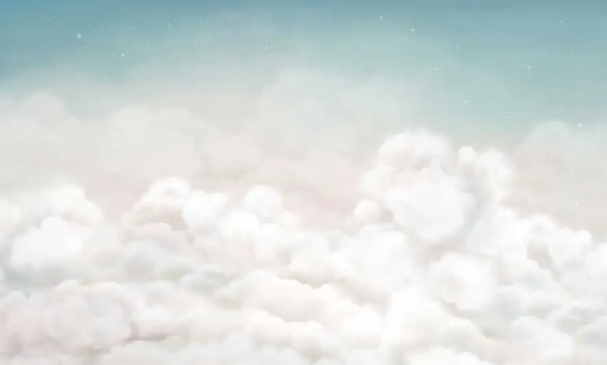 Décor panoramique enfant Nuages cotonneux et vaporeux sur dégradé de bleu pastel