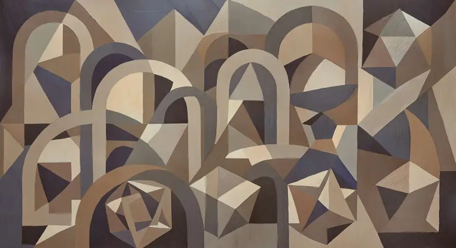Papier peint sur mesure motif géométrique abstrait effet rosace aux nuances marron, ocre et gris