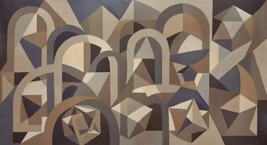 Papier peint sur mesure motif géométrique abstrait effet rosace aux nuances marron, ocre et gris