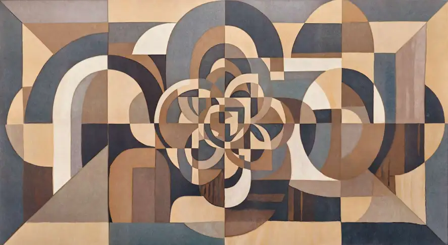 Papier peint sur mesure géométrique effet mosaïque et rosace marron, ocre et beige