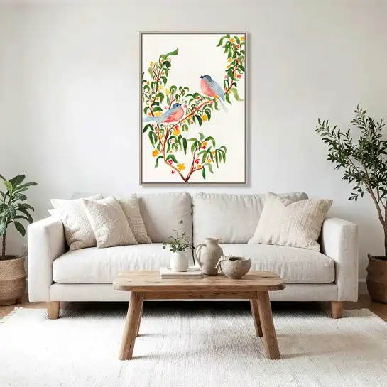 Une affiche poétique représentant des oiseaux sur une branche fleurie. Une déco délicate pour une chambre ou un salon.