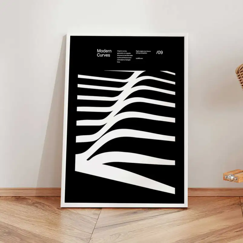 Affiche design abstrait motifs vagues noires