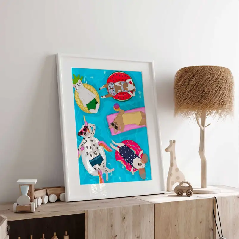 Affiche chiens piscine