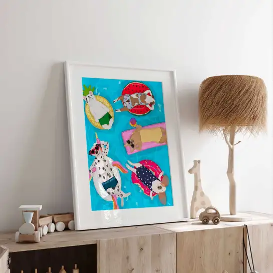Affiche chiens piscine