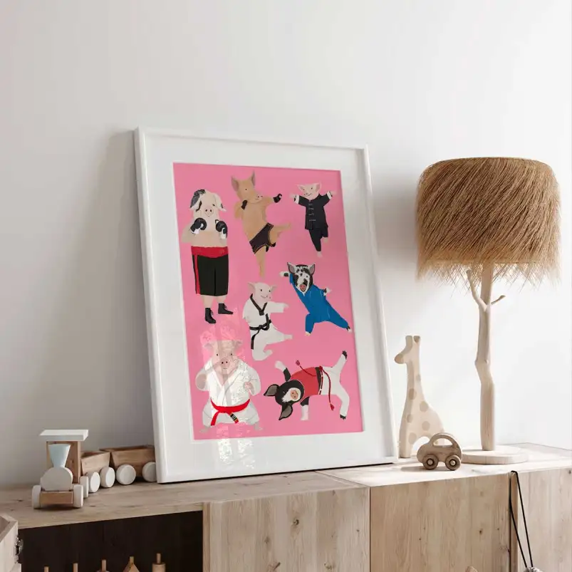 Affiche cochons arts martiaux