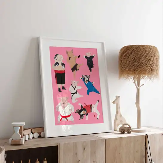 Affiche cochons arts martiaux