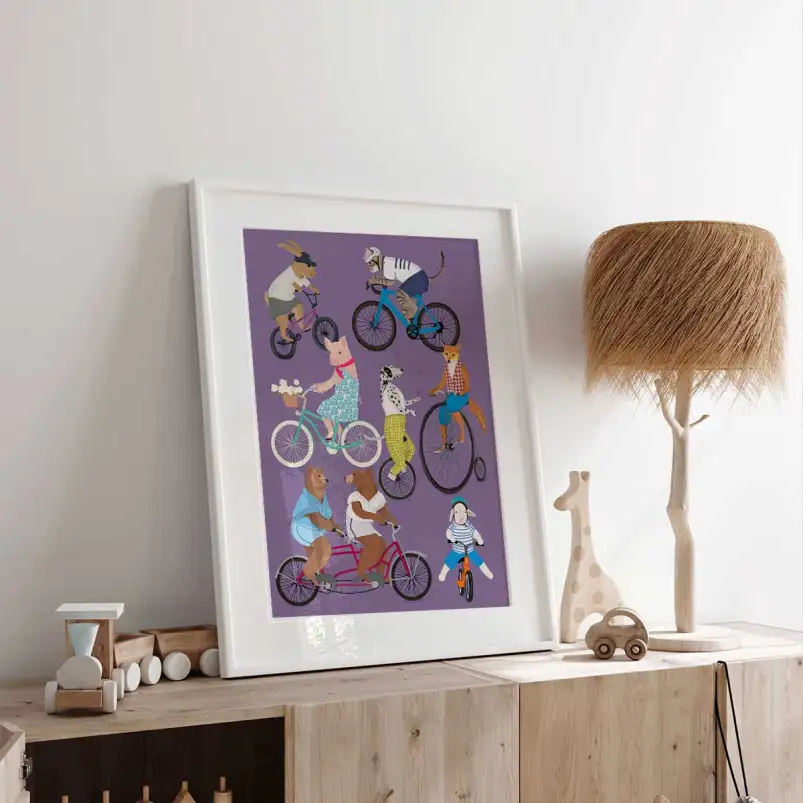 Affiche animaux à vélo