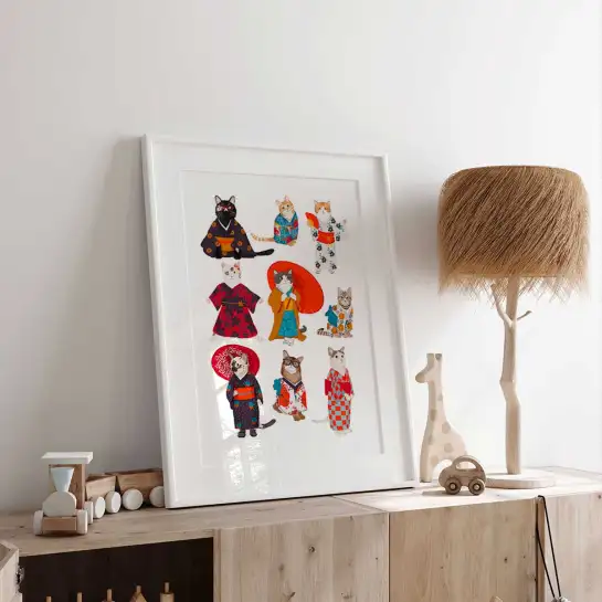 Affiche chats en kimono