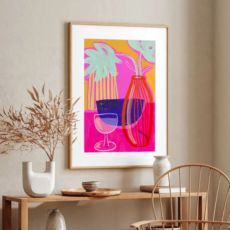 Tableau nature morte rose fluo