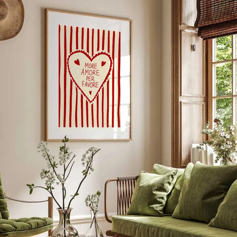 Affiche amour vintage rayures rouges
