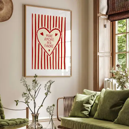 Affiche amour vintage rayures rouges