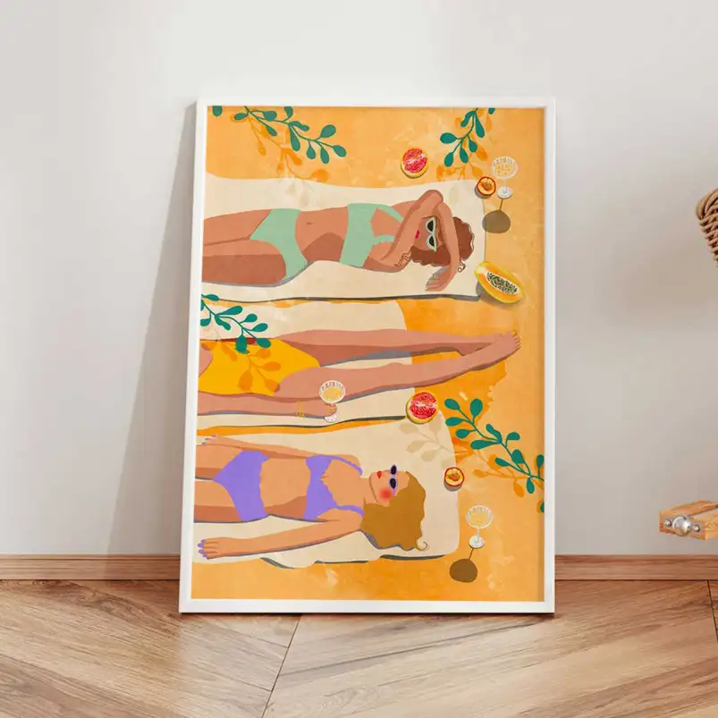 Affiche estivale bronzage et cocktails