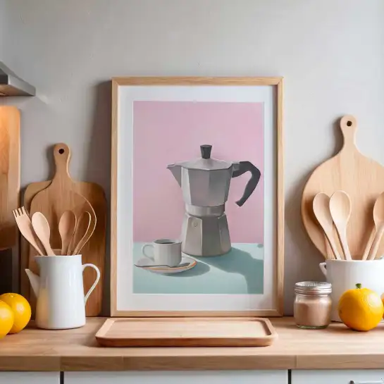 Affiche illustration cafetière moka vintage