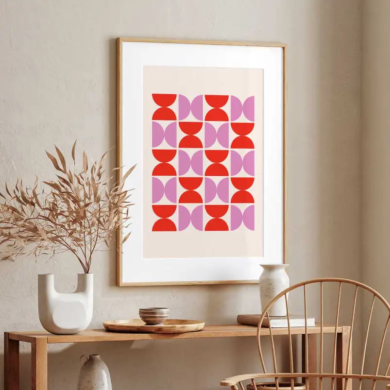 Affiche géométrique rouge et rose contemporain