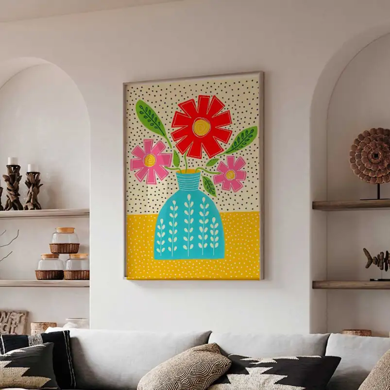 Affiche vase bleu composition florale