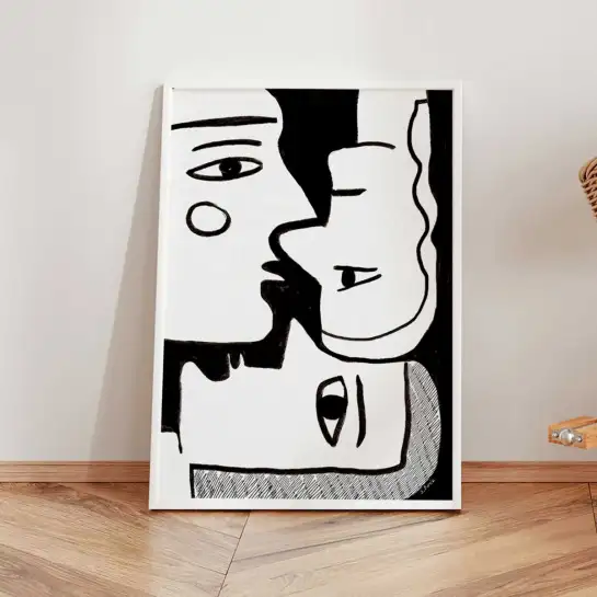 Tableau abstrait visages noir et blanc graphiques