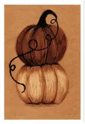 Tableau Équilibre d’Automne - Aquarelle et Fusain Citrouilles Rustiques