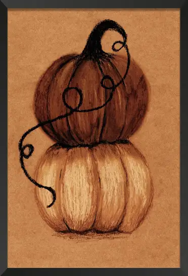 Tableau Équilibre d’Automne - Aquarelle et Fusain Citrouilles Rustiques