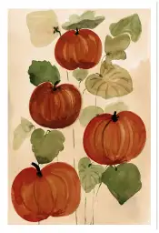 Tableau Citrouilles d’Automne à l’Aquarelle - Décoration Murale Rustique