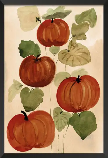 Tableau Citrouilles d’Automne à l’Aquarelle - Décoration Murale Rustique