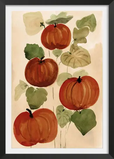 Tableau Citrouilles d’Automne à l’Aquarelle - Décoration Murale Rustique