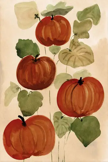 Tableau Citrouilles d’Automne à l’Aquarelle - Décoration Murale Rustique