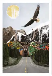 Affiche cerf et aigle - collage montagne et street art