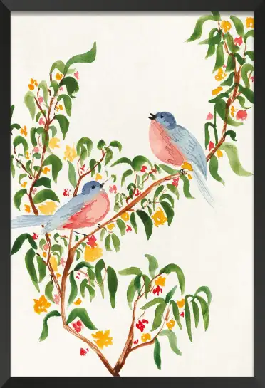 Affiche oiseaux sur branche fleurie - Illustration douce et poétique