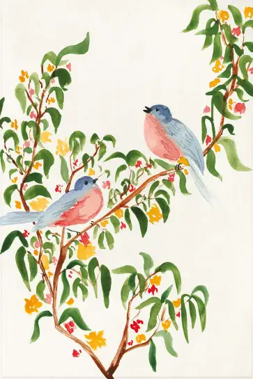 Affiche oiseaux sur branche fleurie - Illustration douce et poétique