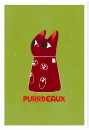 Affiche chat Purrdeaux - Illustration humoristique bouteille de vin