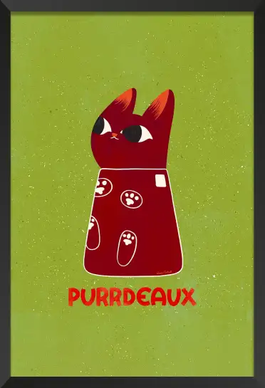 Affiche chat Purrdeaux - Illustration humoristique bouteille de vin