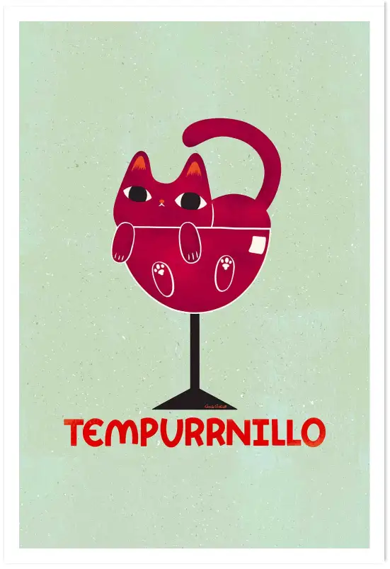 Affiche chat Tempurrnillo - Illustration décalée verre de vin