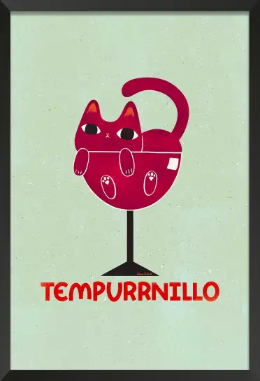 Affiche chat Tempurrnillo - Illustration décalée verre de vin