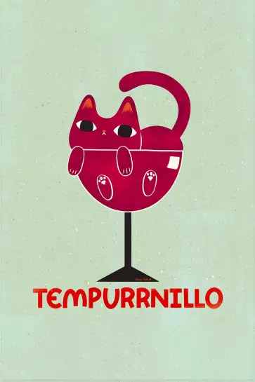 Affiche chat Tempurrnillo - Illustration décalée verre de vin