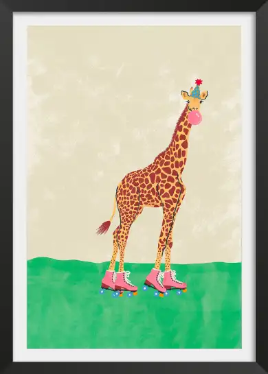 Affiche girafe patins à roulettes - illustration enfant festive