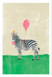 Affiche zèbre fête ballon rose - illustration enfant festi