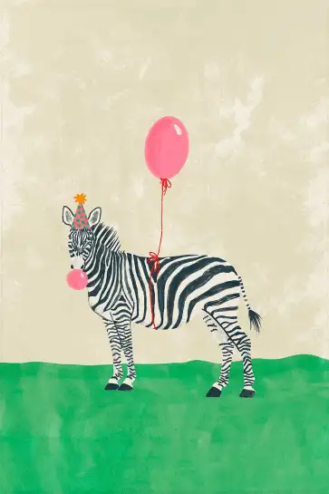 Affiche zèbre fête ballon rose - illustration enfant festi