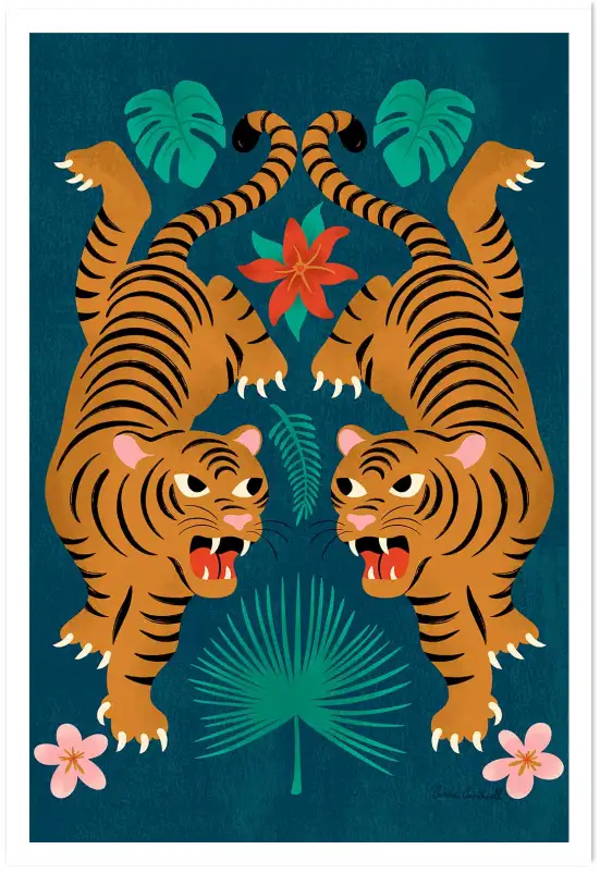 Affiche tigre tropical hibiscus - illustration jungle chic