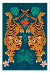 Affiche tigre tropical hibiscus - illustration jungle chic
