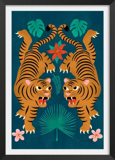 Affiche tigre tropical hibiscus - illustration jungle chic