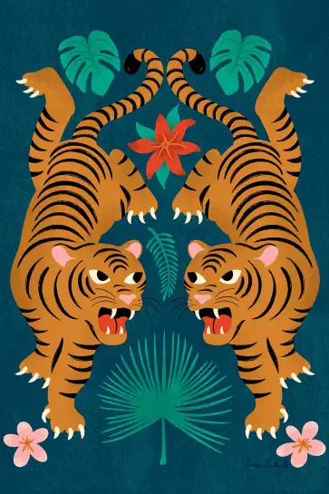 Affiche tigre tropical hibiscus - illustration jungle chic