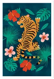 Affiche tigres face à face - illustration tropicale
